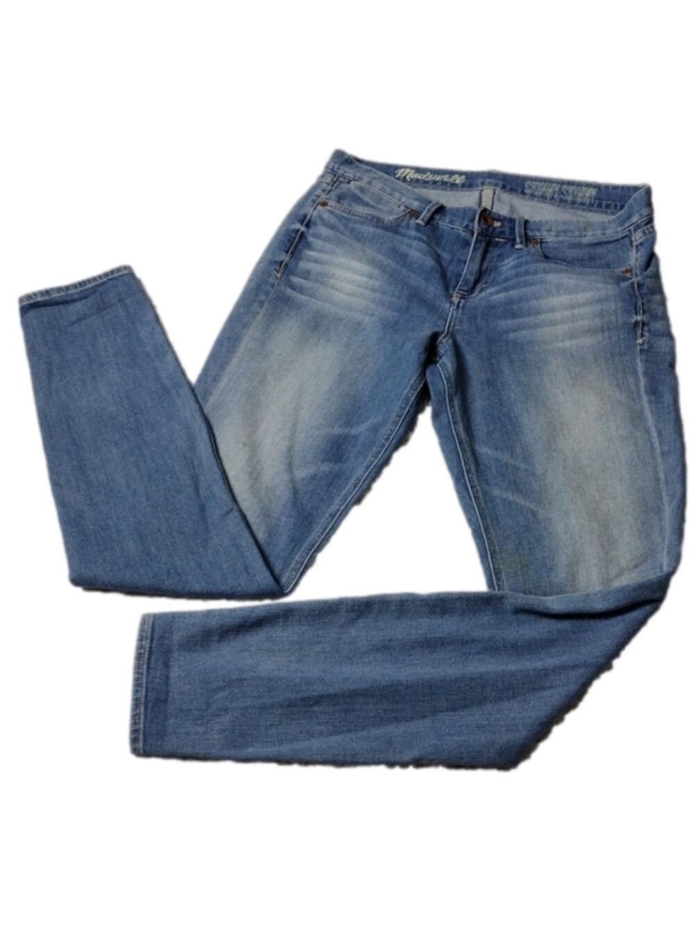 Madewell Skinny Skinny Blue Light Wash Whiskering Zip Up Mid Rise Denim Jeans